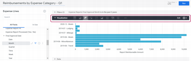 Visualization section with chart type buttons.