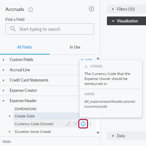 Information action button for a field.