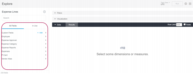 Field list panel showing All Fields and In Use tabs.