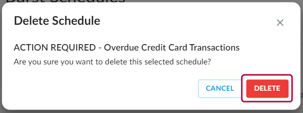 Delete confirmation dialog for a burst schedule.