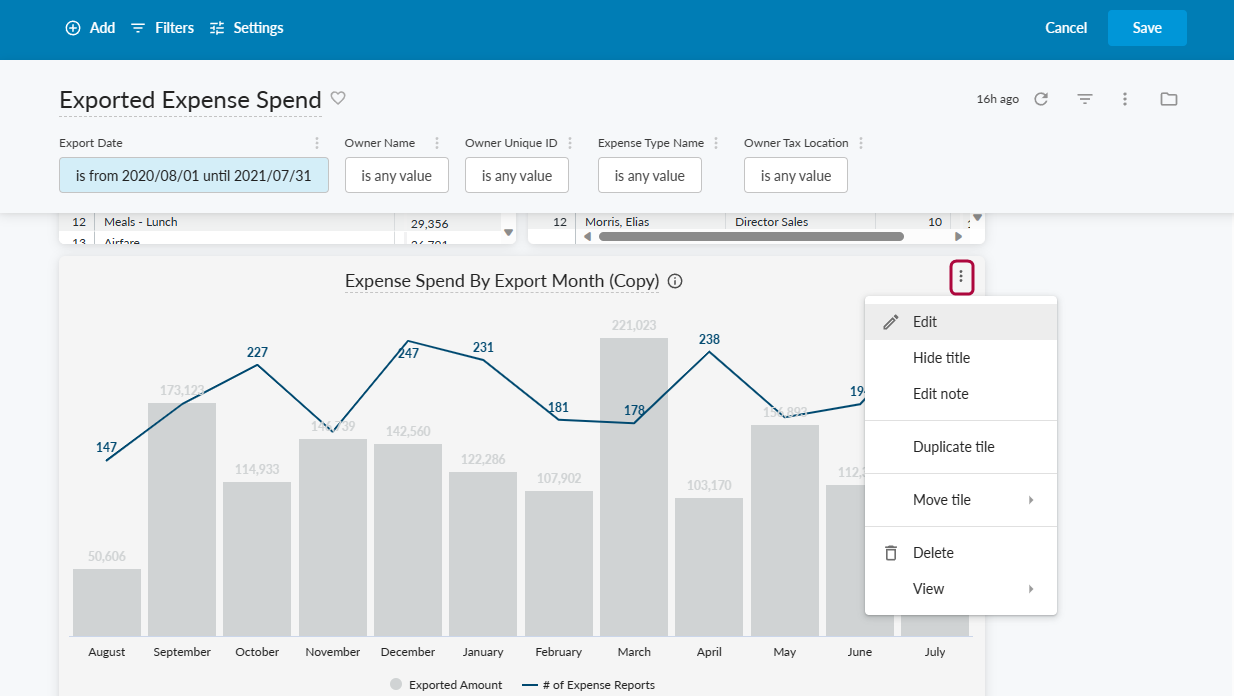 Duplicate tile opened with Tile Actions menu showing Edit