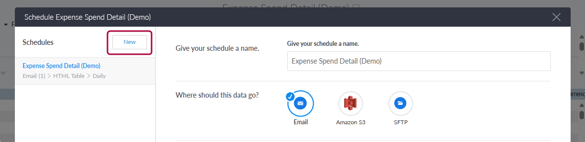 Schedule window showing the New option