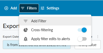 Filters menu with the Add Filter option