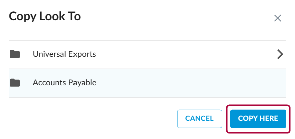Copy dialog showing destination folders and Copy Here option