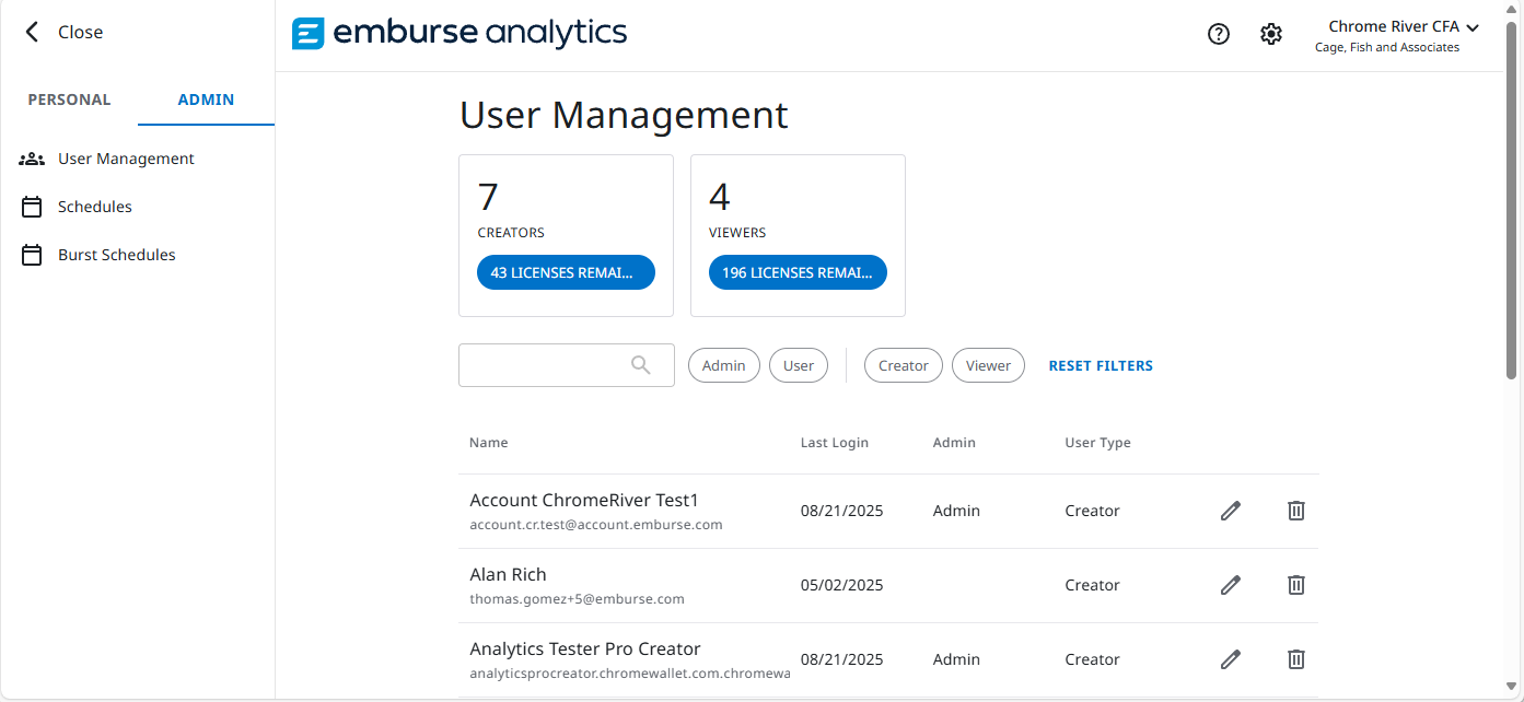 User Management menu with updated main menu on the left