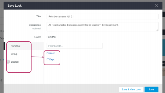 Folder selection area showing Personal, Group, and Shared folders.