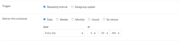Trigger settings showing scheduling frequency and time options