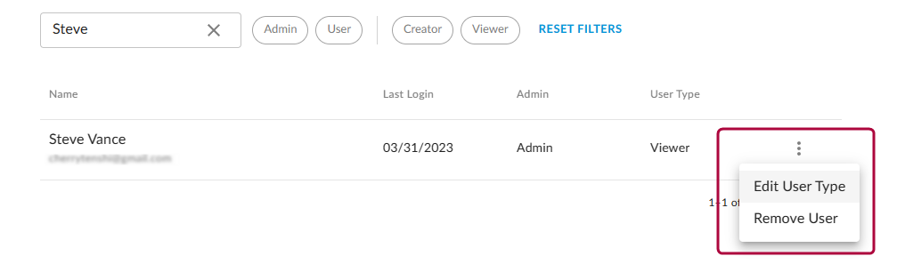 More menu with Edit User Type option.