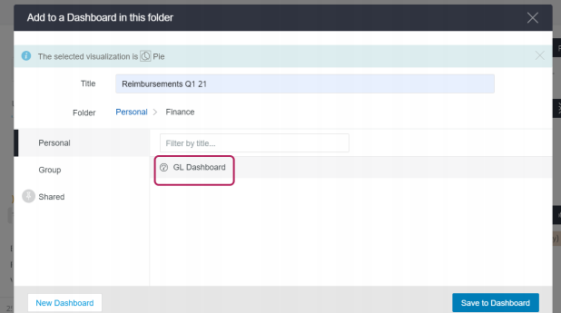 Dashboard selection list within the chosen subfolder.