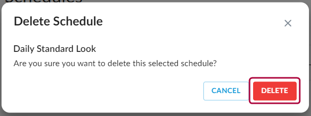 Delete confirmation dialog for a schedule.