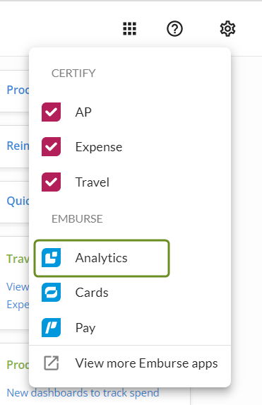 App Switcher menu with Analytics option available.