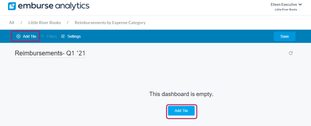 Add Tile button on a dashboard page.