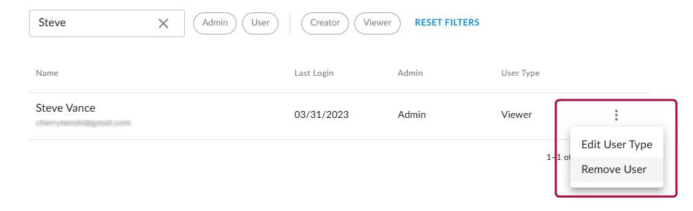 More menu with Remove User option.