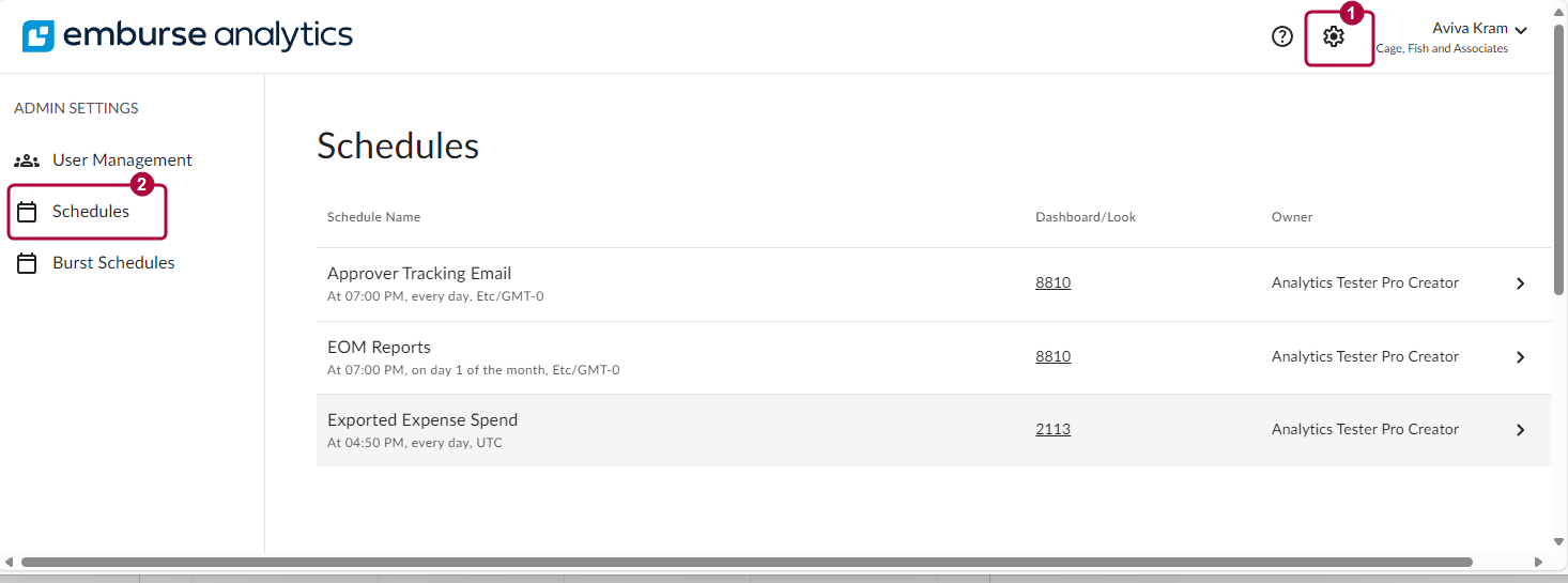 Schedules option in the Settings menu.