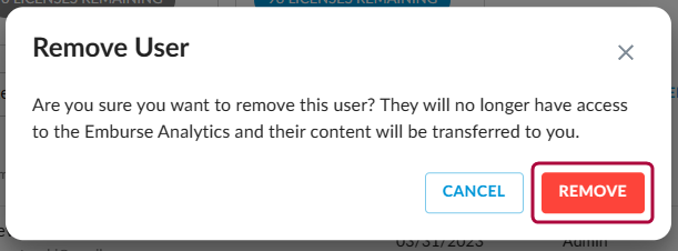 Remove User confirmation dialog.