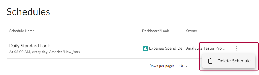 More Actions menu with Delete Schedule option.