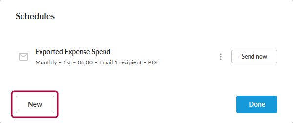 Schedules pane with the New option for creating a schedule