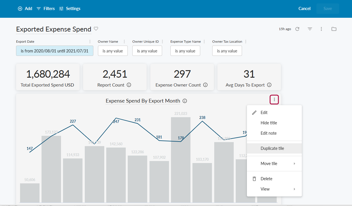 Tile Actions menu showing the Duplicate Tile option