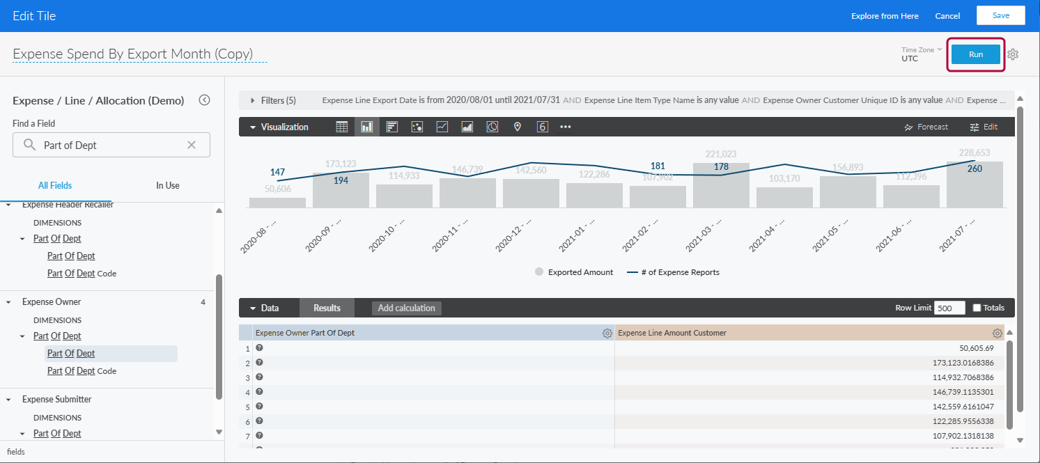 Run option in the upper right for running the visualization