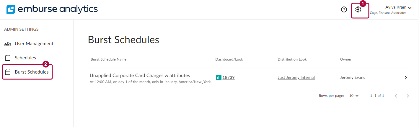 Burst Schedules option in the Settings menu.