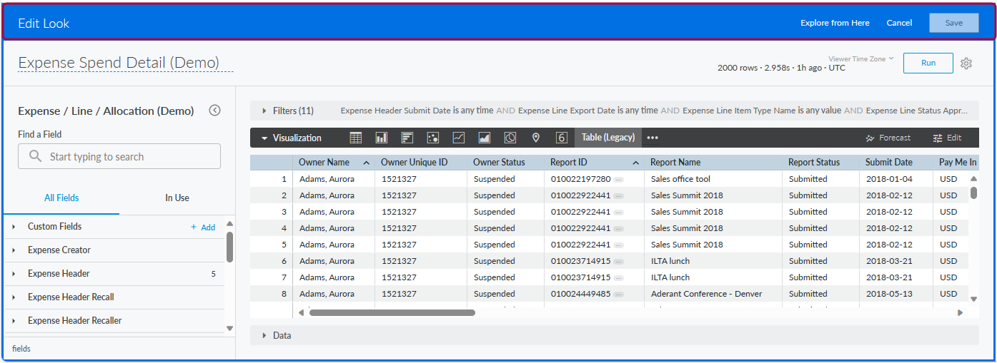 Blue bar at the top of the report indicating Edit mode