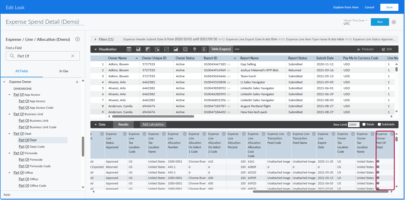 Report editor showing a new field added as a column on the far right