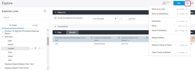 Gear button next to Run showing save options menu.
