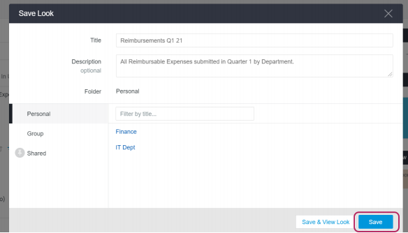 Save button in the Save Look window.
