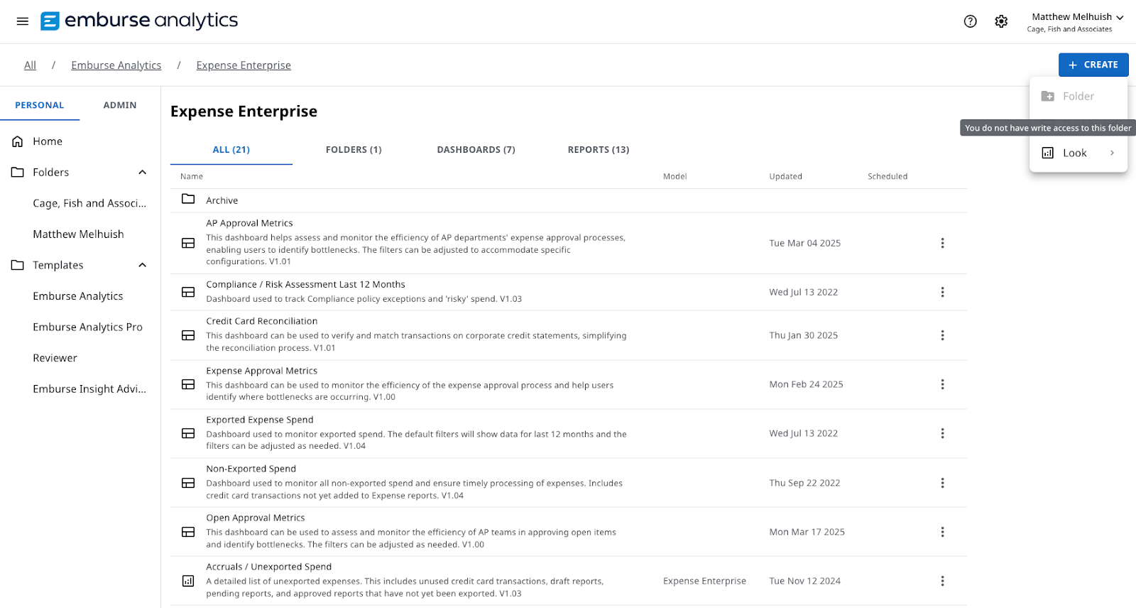 Create button displayed in folder view despite read-only folder selection