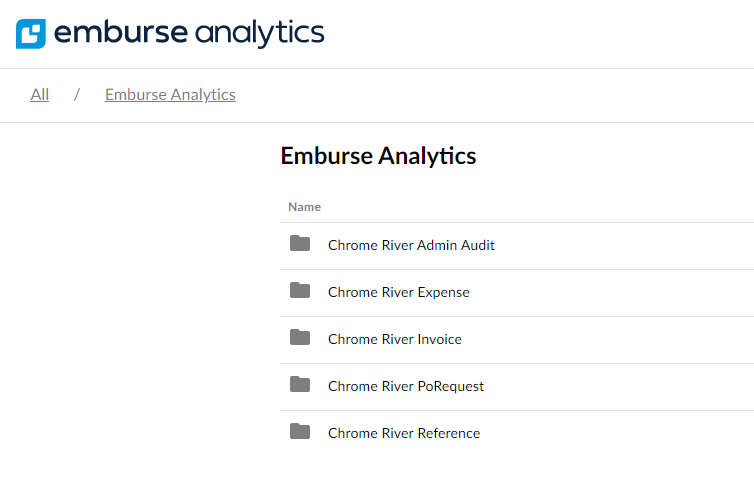 Emburse Analytics folder opened with subfolders for an Emburse Enterprise subscriber