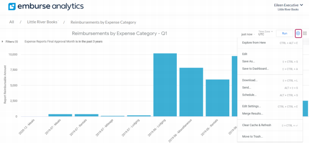 Gear button menu in a report with Edit option selected.