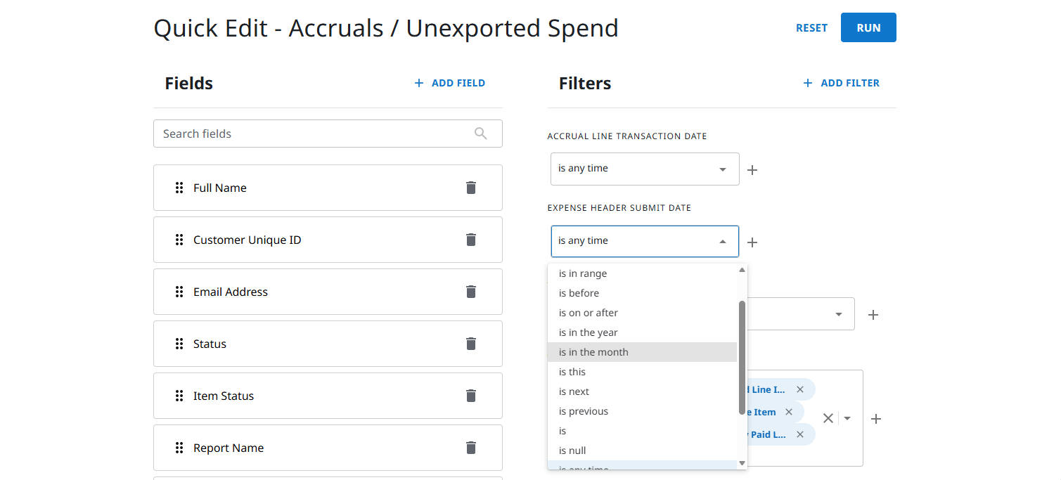 Editing filter values on the Quick Edit screen